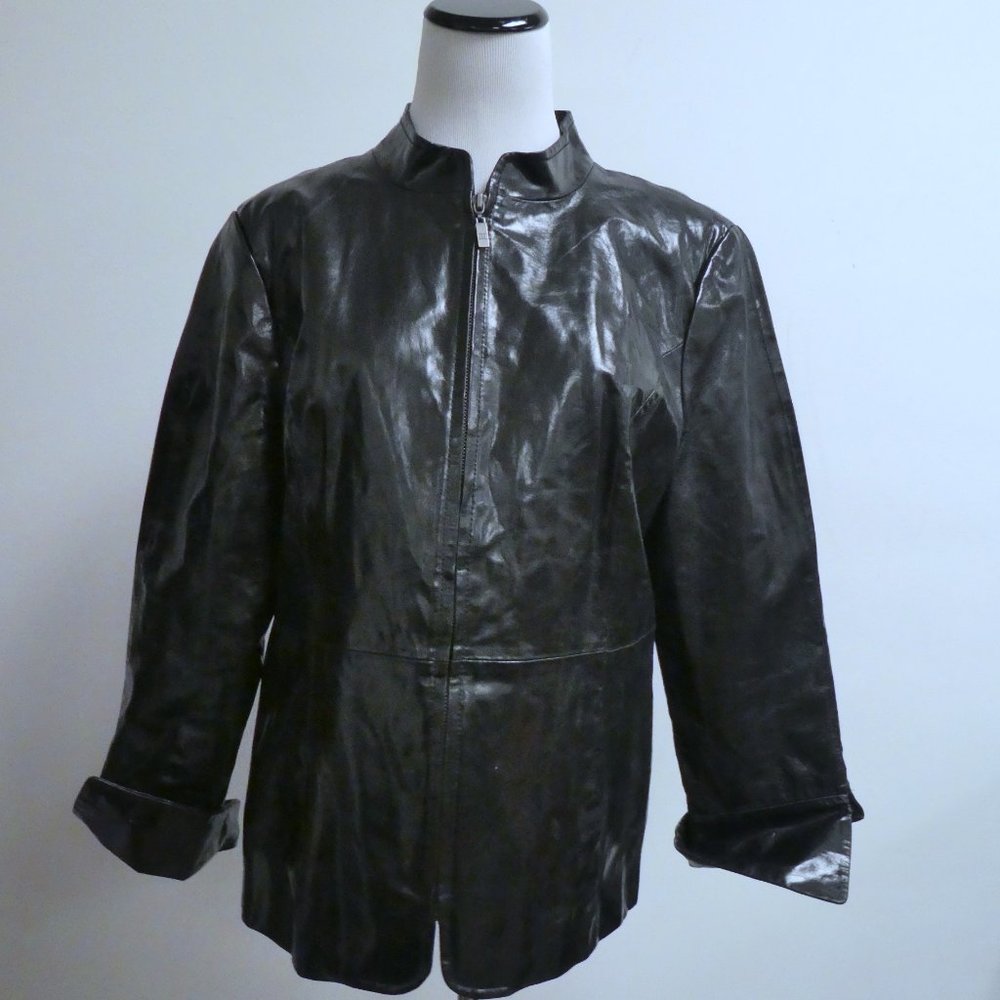 PAMELA MCCOY black LEATHER ZIP Moto JACKET L